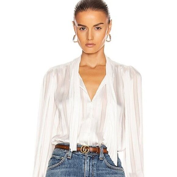 Equipment EUSSEBIE REMOVABLE TIE NECK TOP Nature White - Picture 2 of 9